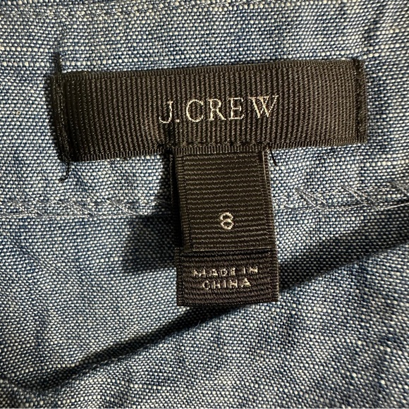 J. Crew sz. 8 chambray embellished tie shoulder tank top, blue/white - Picture 3 of 12